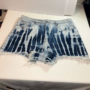 Good American Bombshell High Rise Tie Dye Cut off Jean Shorts Sz 15/33-VGUC